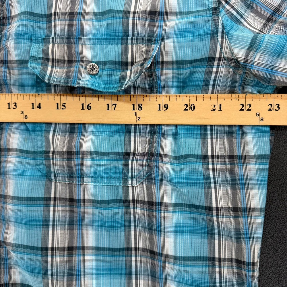 Kuhl Mens Blue Plaid Short Sleeve Button Down Hiking Shirt Large Pockets - Picture 6 of 15
